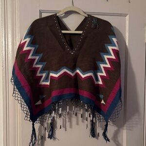 Brown Poncho with Zigzag Pattern